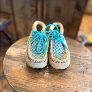 Kids Tan and Turquoise Moccasin Shoes